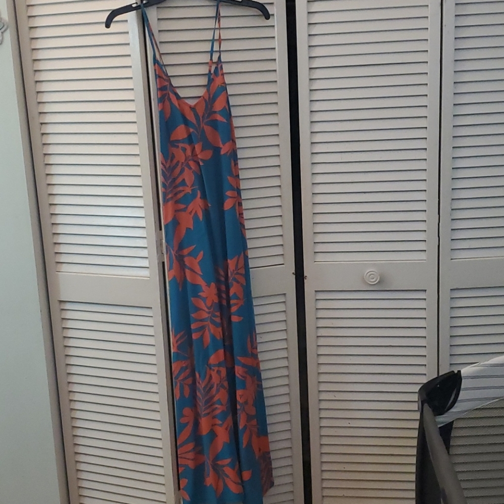 Long printed summer dress with cross back straps